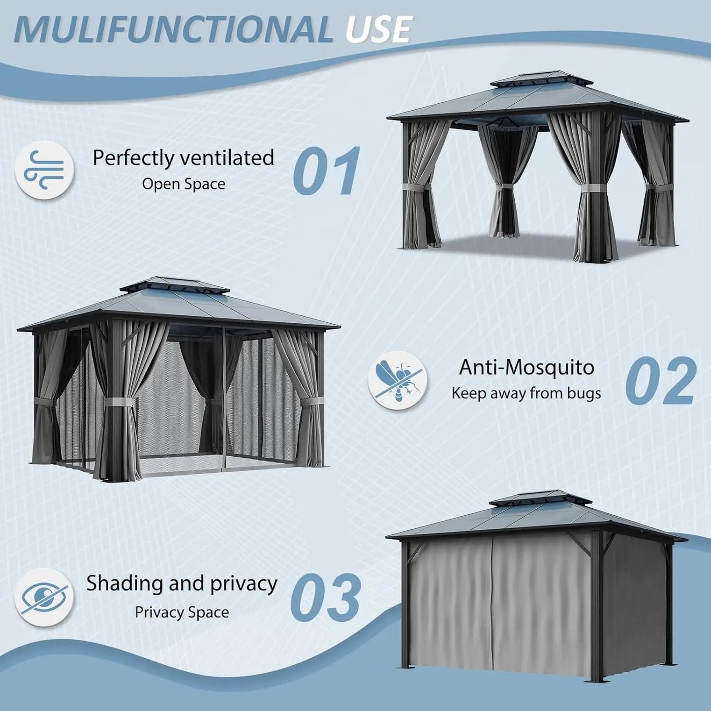 10x12 Hardtop Gazebo Aluminum Frame - DailyBasicNeeds.com