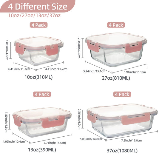 16 - Piece Glass Food Storage Containers Set - DailyBasicNeeds.com