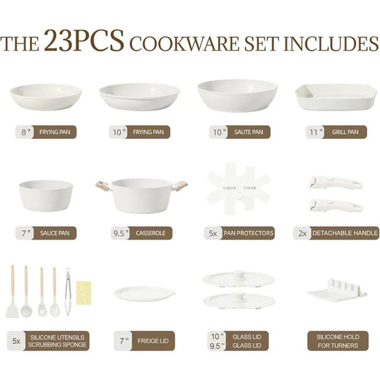 23Pcs Ceramic Cookware Set Non Stick Pots and Pans Set - DailyBasicNeeds.com