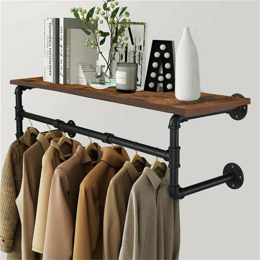 Wall Mounted Wood Pipe Shelving
