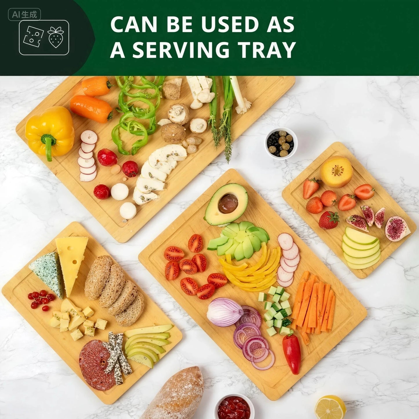 Bamboo Cutting Board Set with Deep Juice Grooves