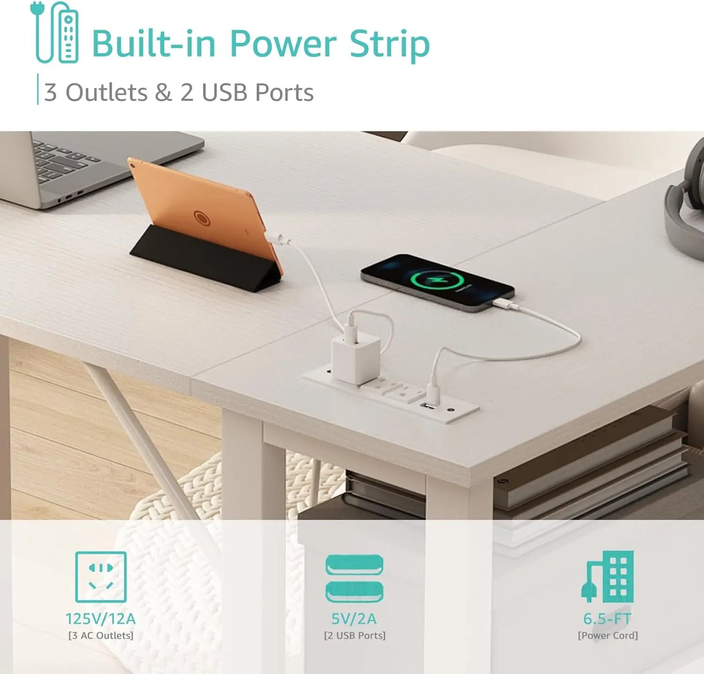 Reversible Desk with Power Outlet