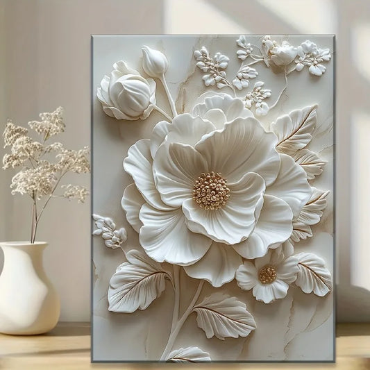 White Flower Pattern Wood Frame Canvas Murals