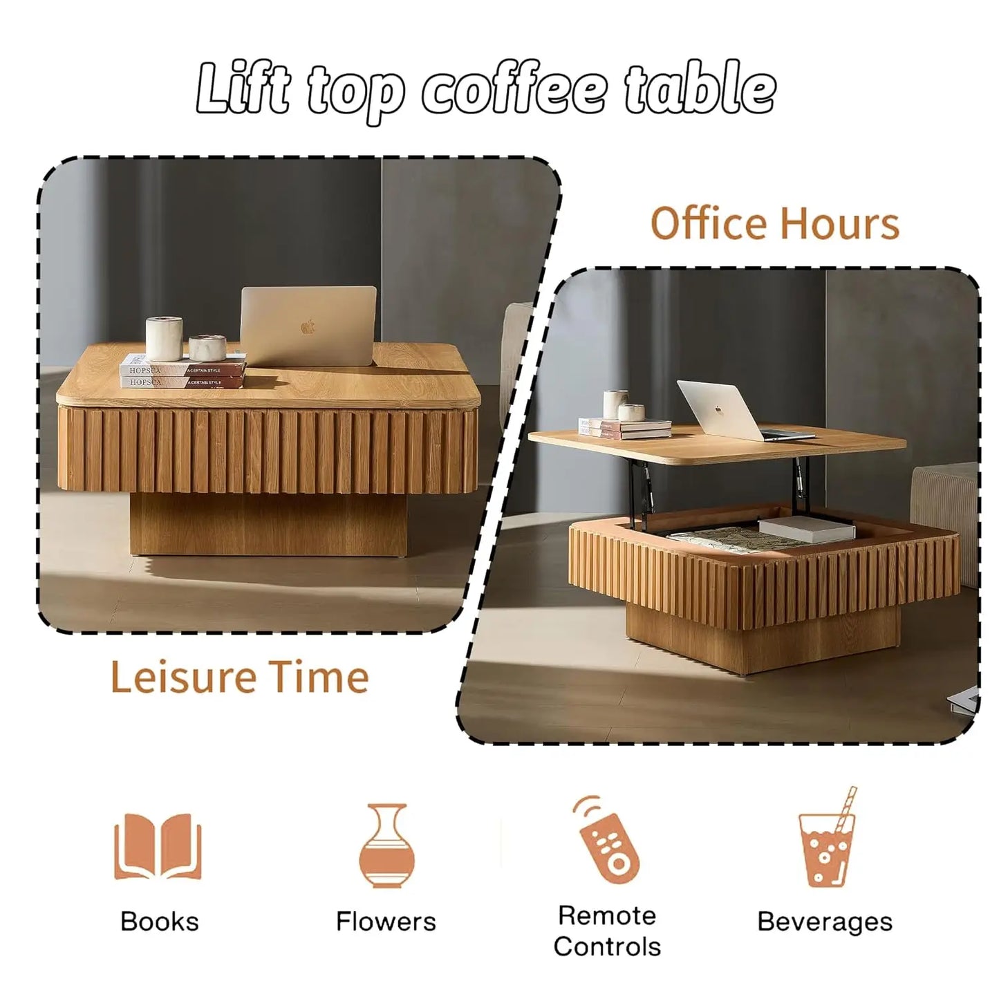 Square Wooden Coffee Table with Hidden Storage