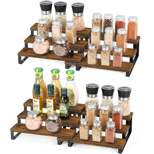 Expandable 3 - Tier Wooden Spice Rack Organizer (Set of 2) - DailyBasicNeeds.com