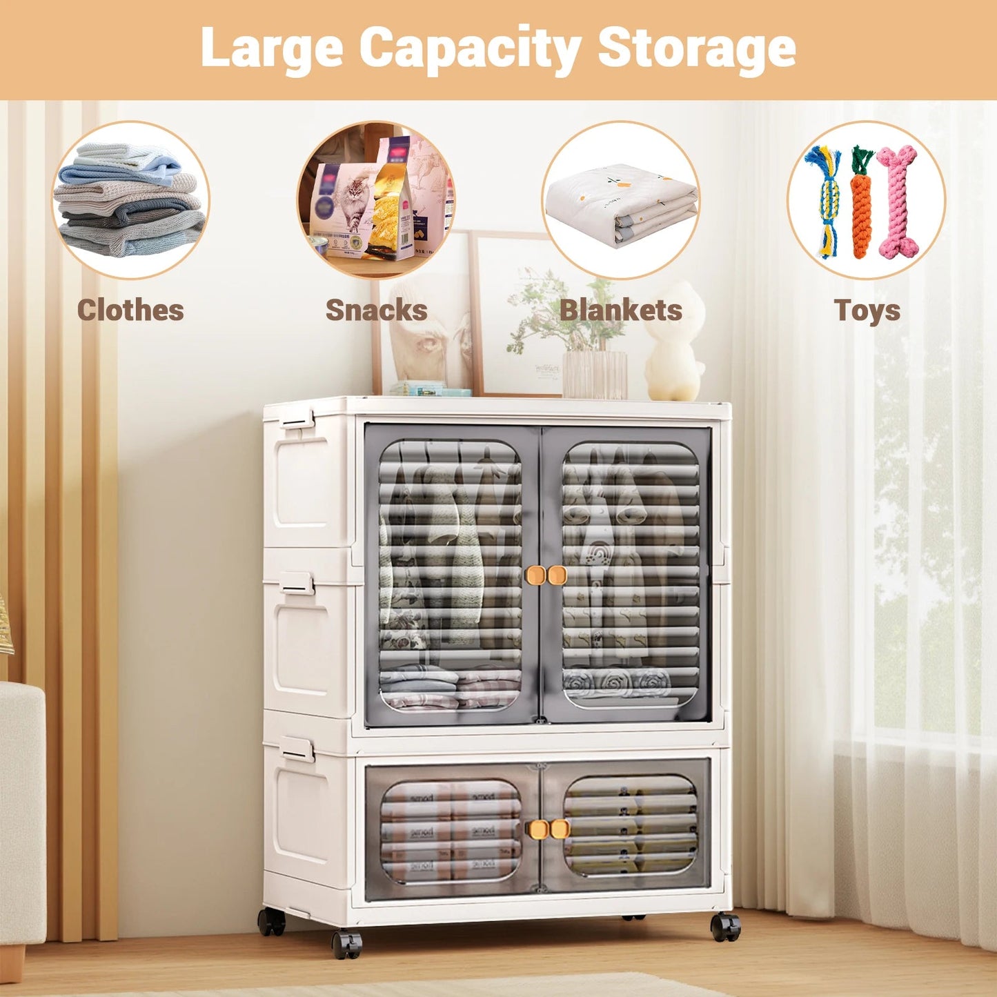 Foldable Rolling Storage Cabinet - DailyBasicNeeds.com