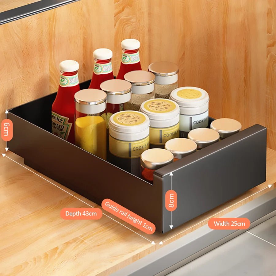 Pull - Out Cabinet Organizer Drawer (Carbon Steel) - DailyBasicNeeds.com