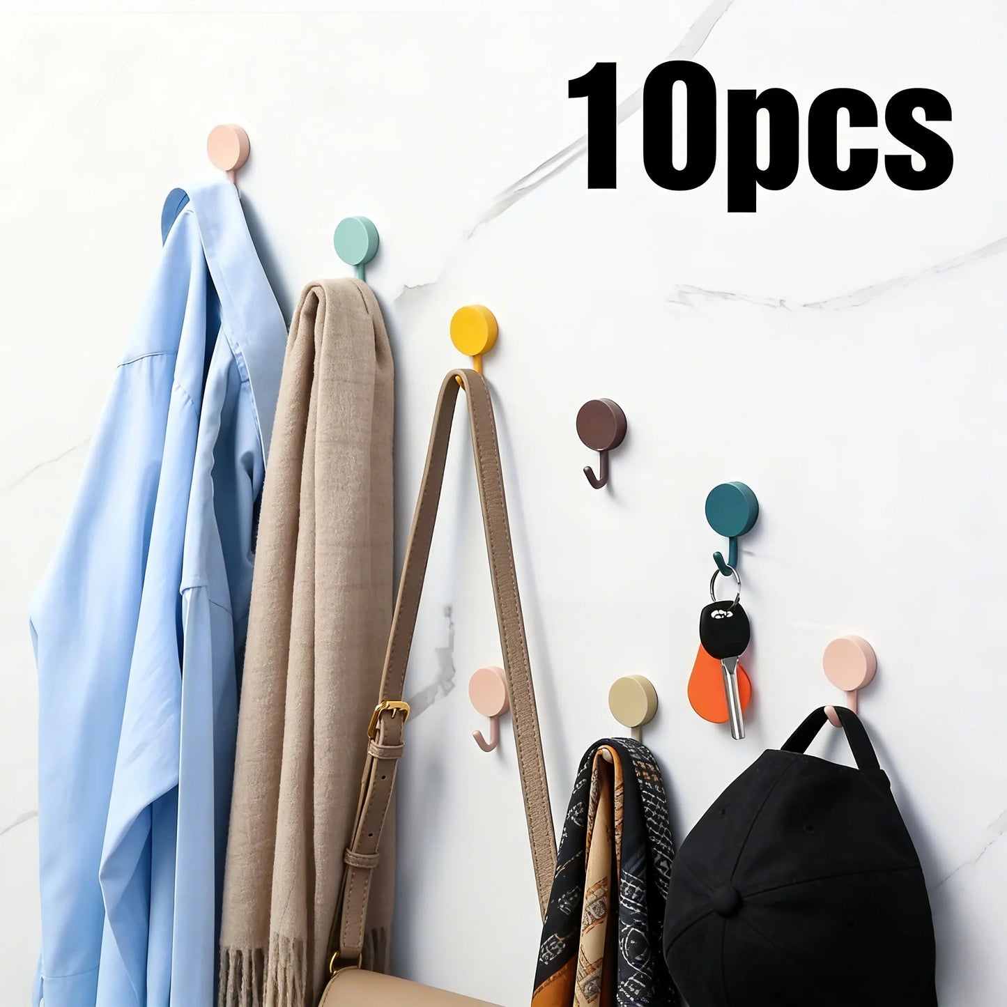 10PCS Multi - Color Adhesive Wall Hooks – Strong Hold Stick - On Hooks for Home Organization - DailyBasicNeeds.com