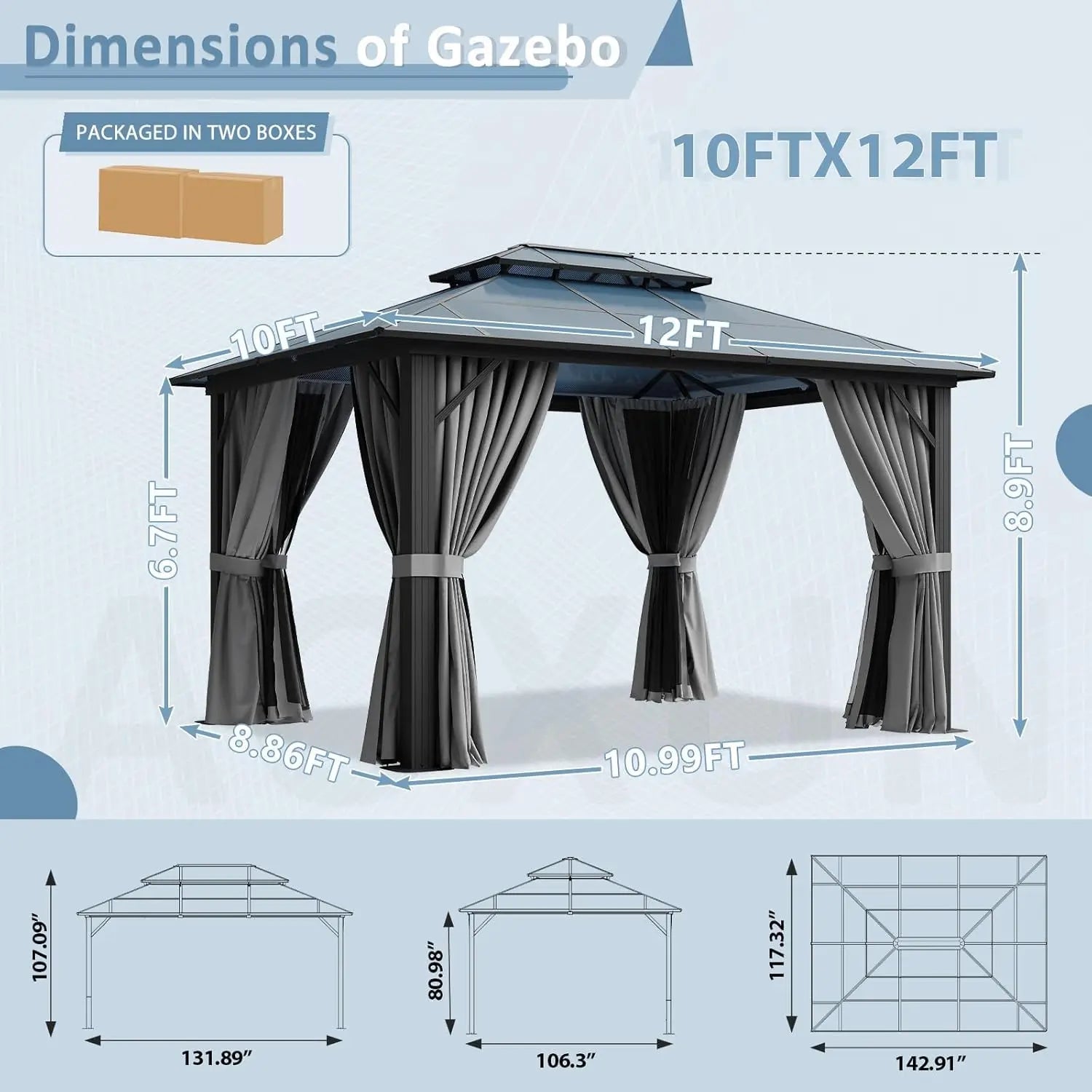 10x12 Hardtop Gazebo Aluminum Frame - DailyBasicNeeds.com