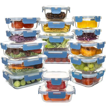 16 - Piece Glass Food Storage Containers Set - DailyBasicNeeds.com
