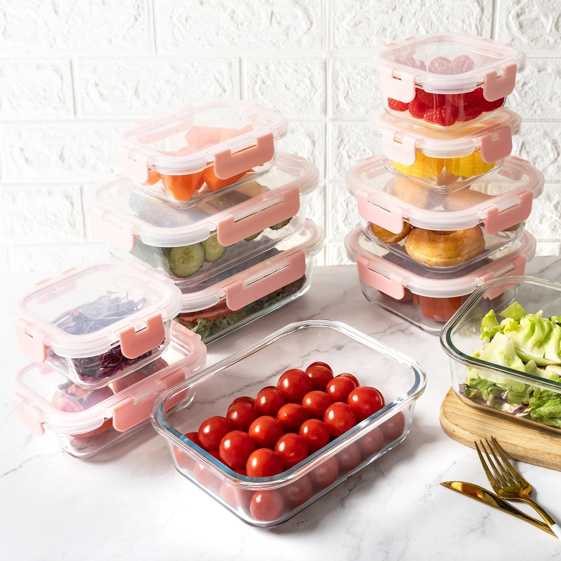 16 - Piece Glass Food Storage Containers Set - DailyBasicNeeds.com