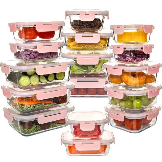 16 - Piece Glass Food Storage Containers Set - DailyBasicNeeds.com