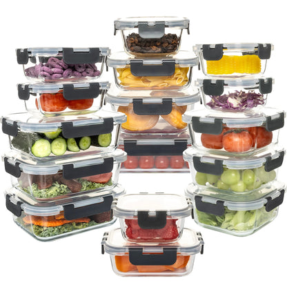 16 - Piece Glass Food Storage Containers Set - DailyBasicNeeds.com