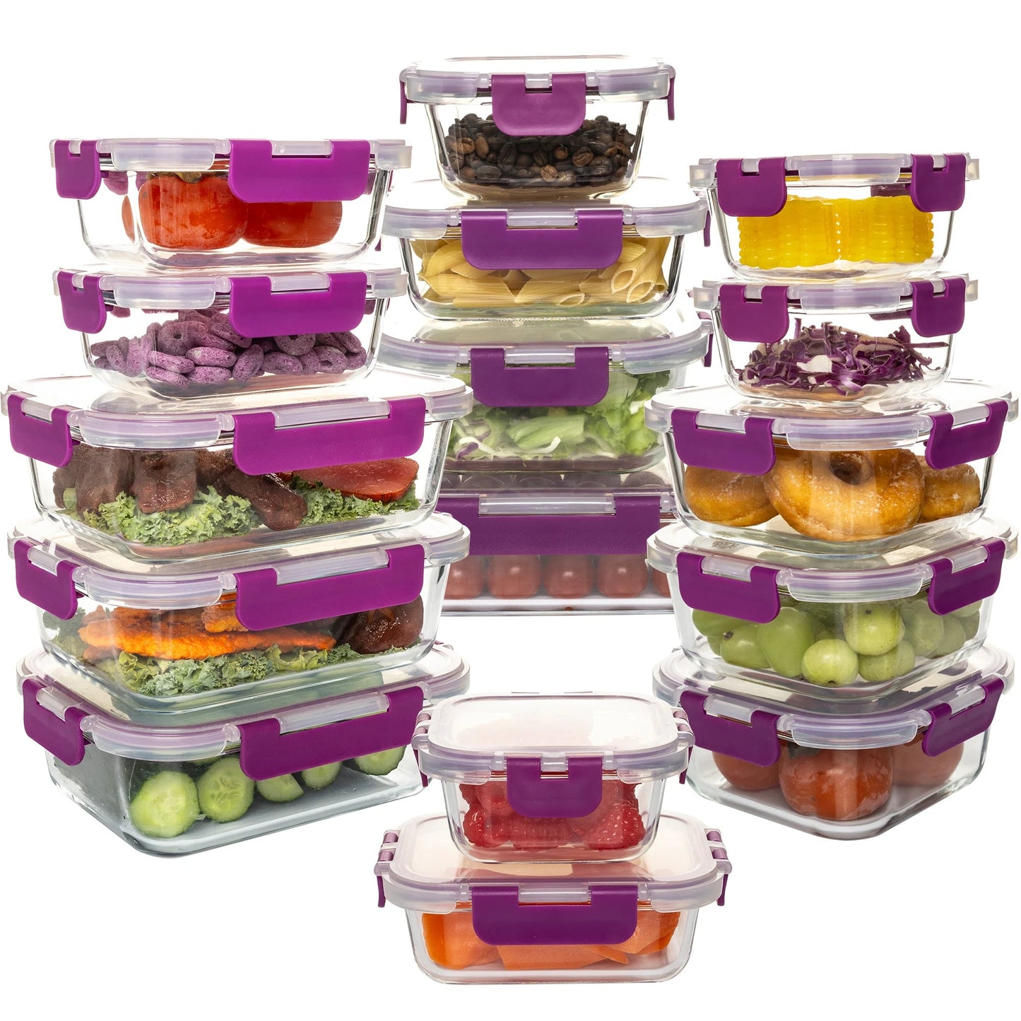16 - Piece Glass Food Storage Containers Set - DailyBasicNeeds.com