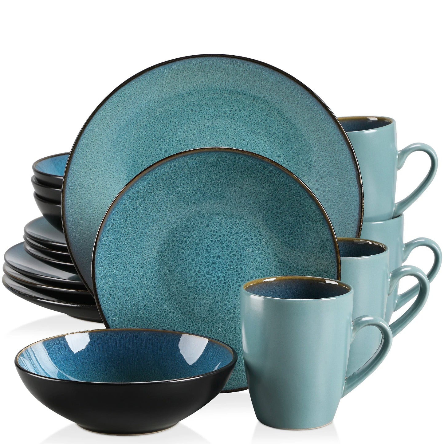 16/32/48 - Piece Tableware Set Vintage Ceramic Blue/Brown Stoneware Set - DailyBasicNeeds.com