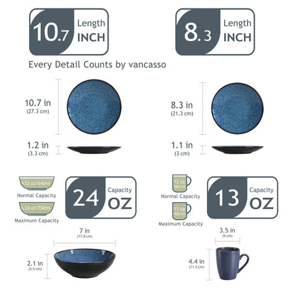 16/32/48 - Piece Tableware Set Vintage Ceramic Blue/Brown Stoneware Set - DailyBasicNeeds.com
