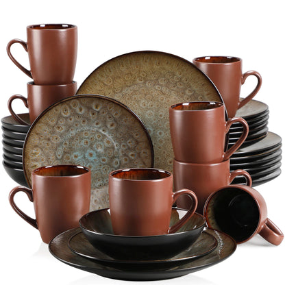 16/32/48 - Piece Tableware Set Vintage Ceramic Blue/Brown Stoneware Set - DailyBasicNeeds.com