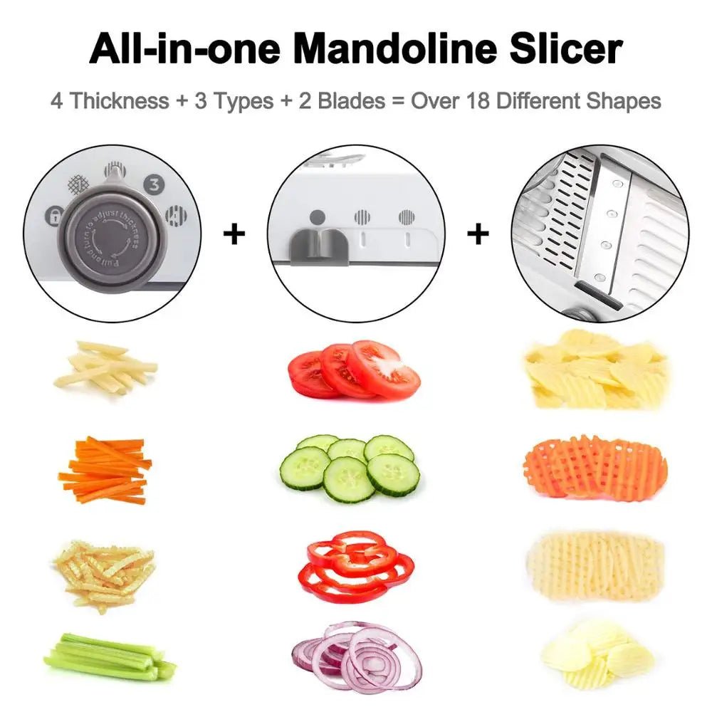 18 Types Adjustable Mandoline Slicer Stainless Steel Vegetable Julienner Grater Onion Potato Slicer Cutter KC0326 - DailyBasicNeeds.com