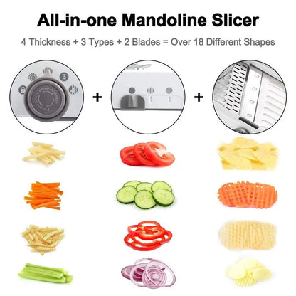 18 Types Adjustable Mandoline Slicer Stainless Steel Vegetable Julienner Grater Onion Potato Slicer Cutter KC0326 - DailyBasicNeeds.com