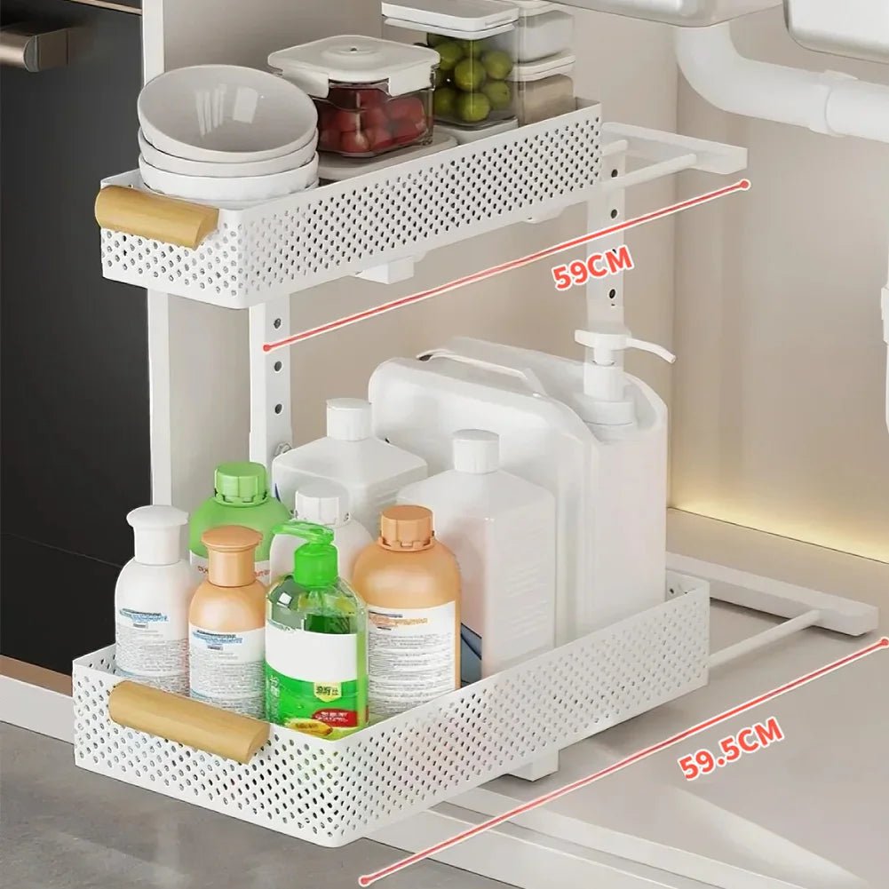 2 Tier Pull out Cabinet Organizer with Metal Sliding Drawers Slide - DailyBasicNeeds.com