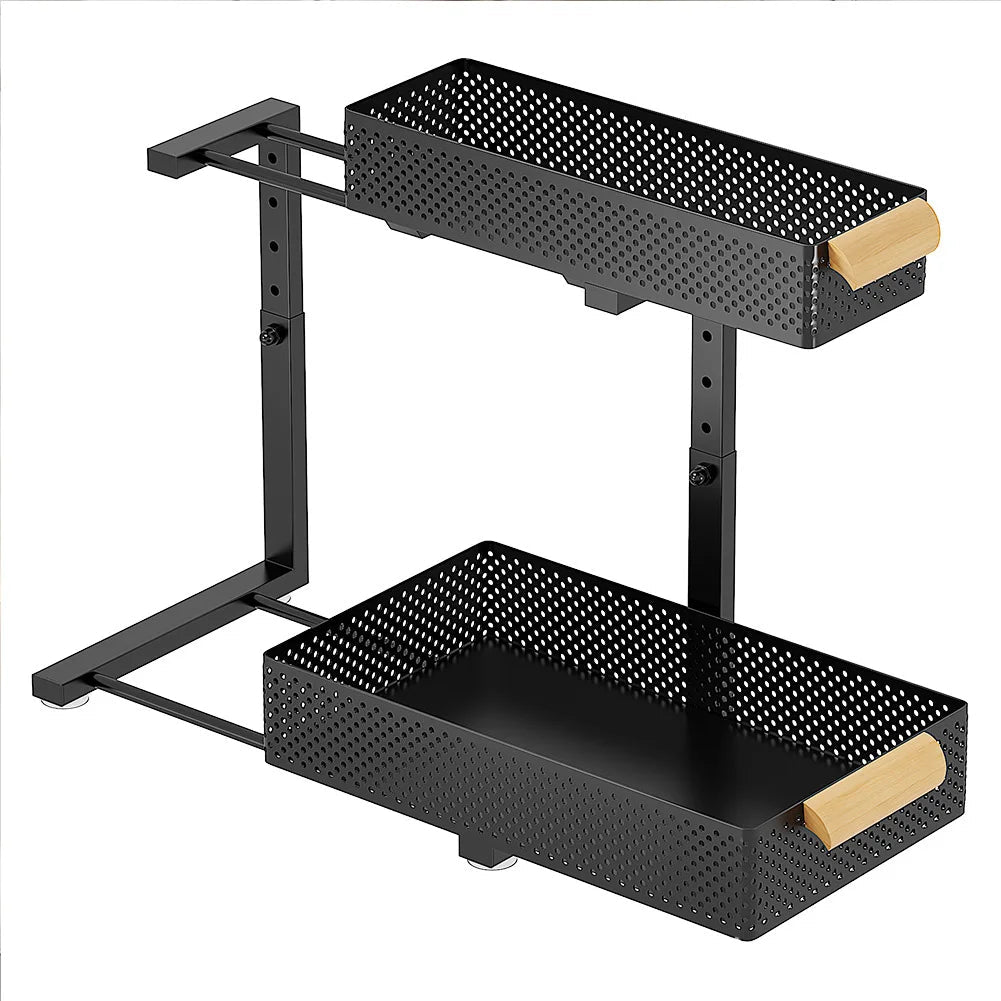 2 Tier Pull out Cabinet Organizer with Metal Sliding Drawers Slide - DailyBasicNeeds.com