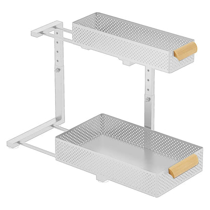 2 Tier Pull out Cabinet Organizer with Metal Sliding Drawers Slide - DailyBasicNeeds.com
