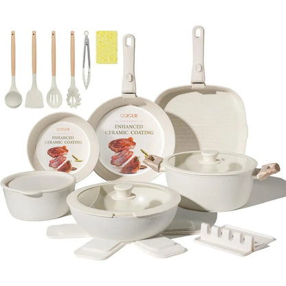 23Pcs Ceramic Cookware Set Non Stick Pots and Pans Set - DailyBasicNeeds.com