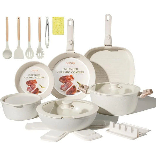 23Pcs Ceramic Cookware Set Non Stick Pots and Pans Set - DailyBasicNeeds.com