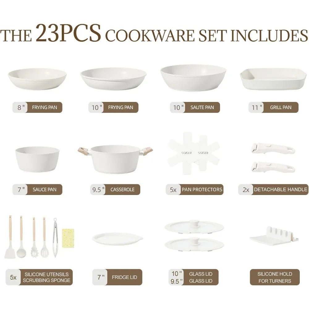 23Pcs Ceramic Cookware Set Non Stick Pots and Pans Set - DailyBasicNeeds.com