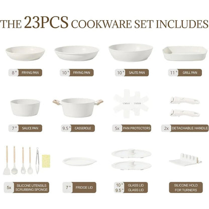23Pcs Ceramic Cookware Set Non Stick Pots and Pans Set - DailyBasicNeeds.com