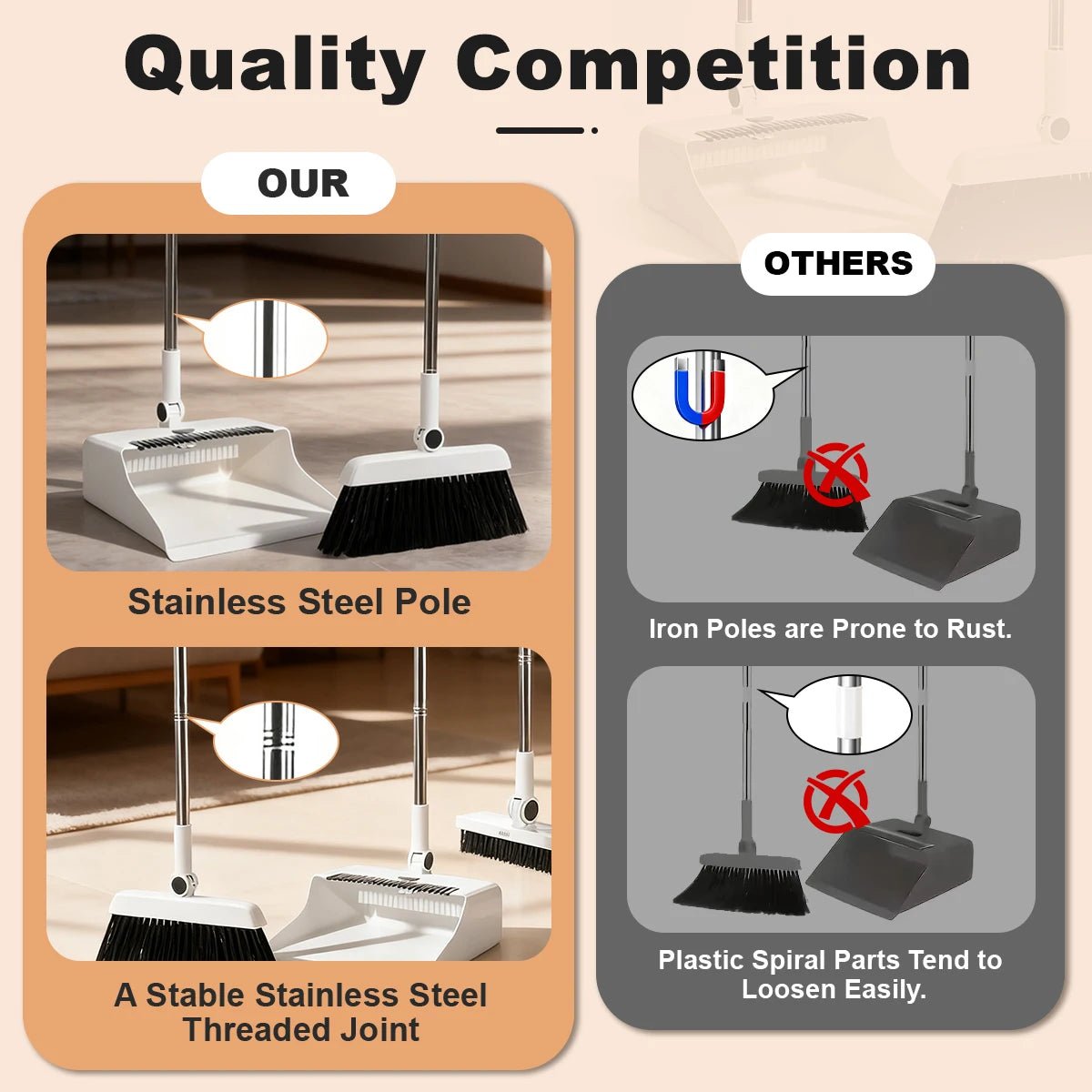 3 in 1 Broom and Dustpan Set - DailyBasicNeeds.com
