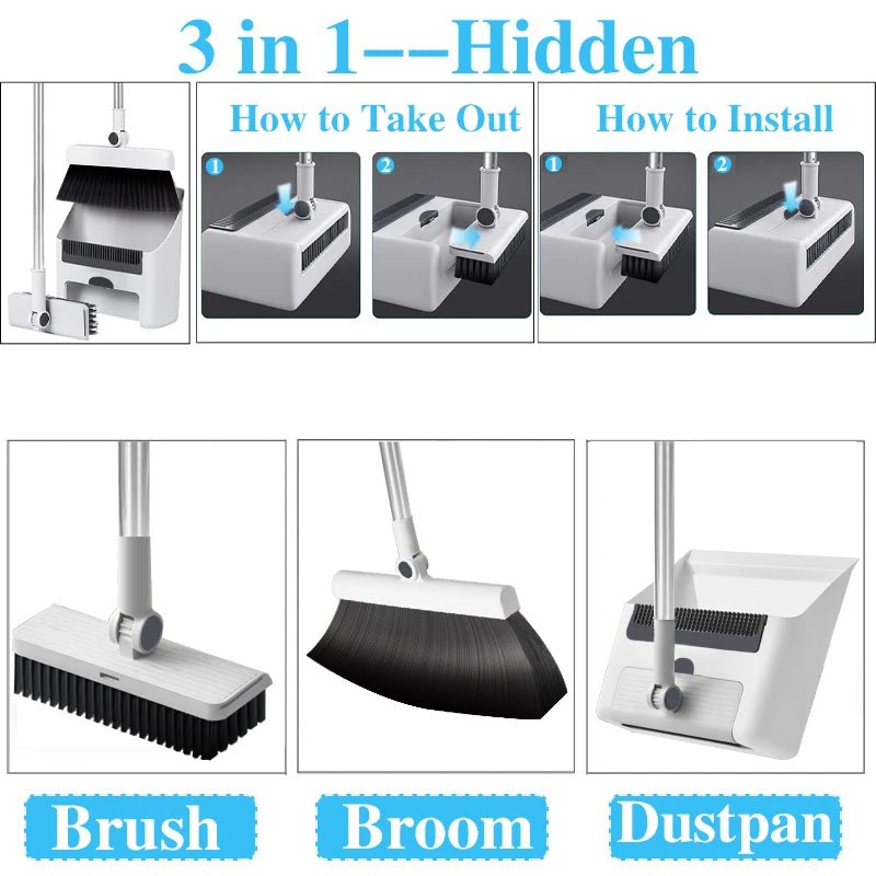 3 in 1 Broom and Dustpan Set - DailyBasicNeeds.com