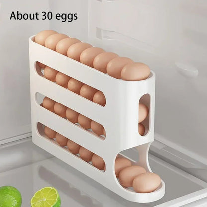 4 Layers Automatic Rolling Egg Holder Rack Fridge Egg Storage Box Container Kitchen Refrigerator Egg Dispenser Fridge Organizer - DailyBasicNeeds.com