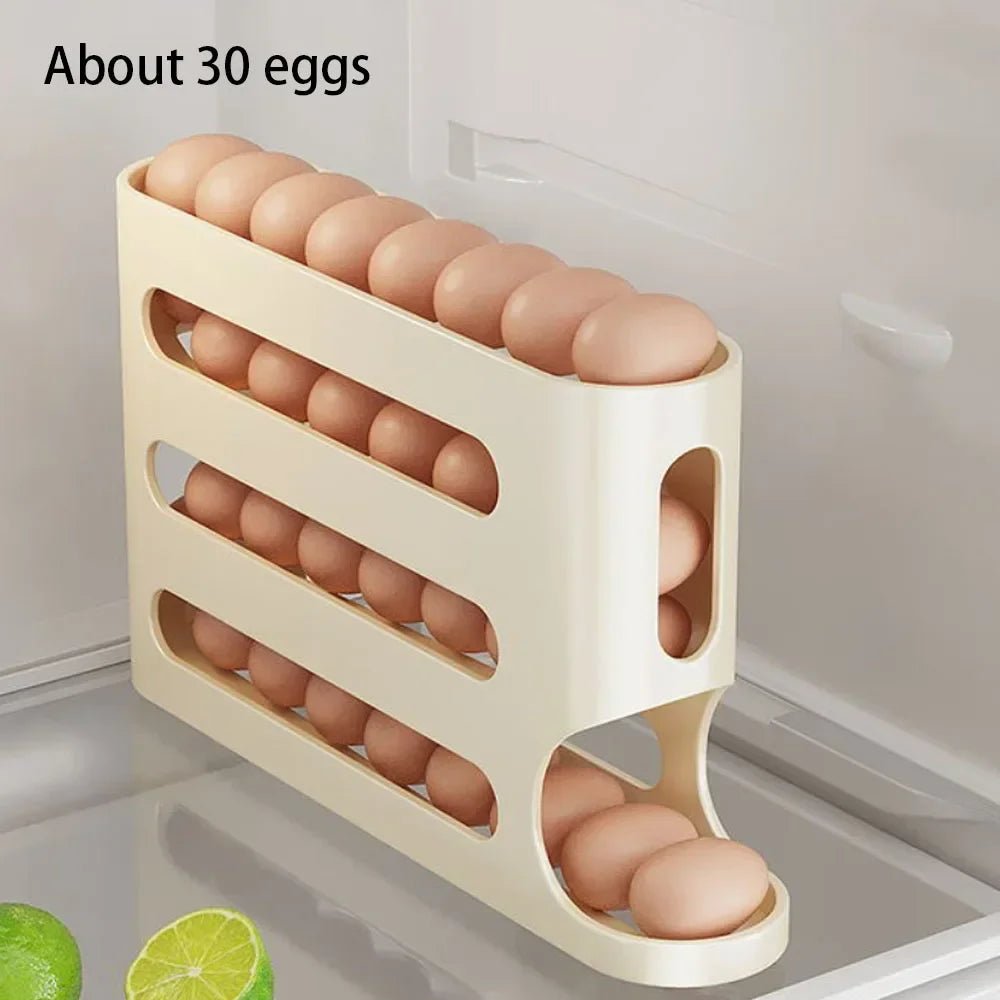 4 Layers Automatic Rolling Egg Holder Rack Fridge Egg Storage Box Container Kitchen Refrigerator Egg Dispenser Fridge Organizer - DailyBasicNeeds.com