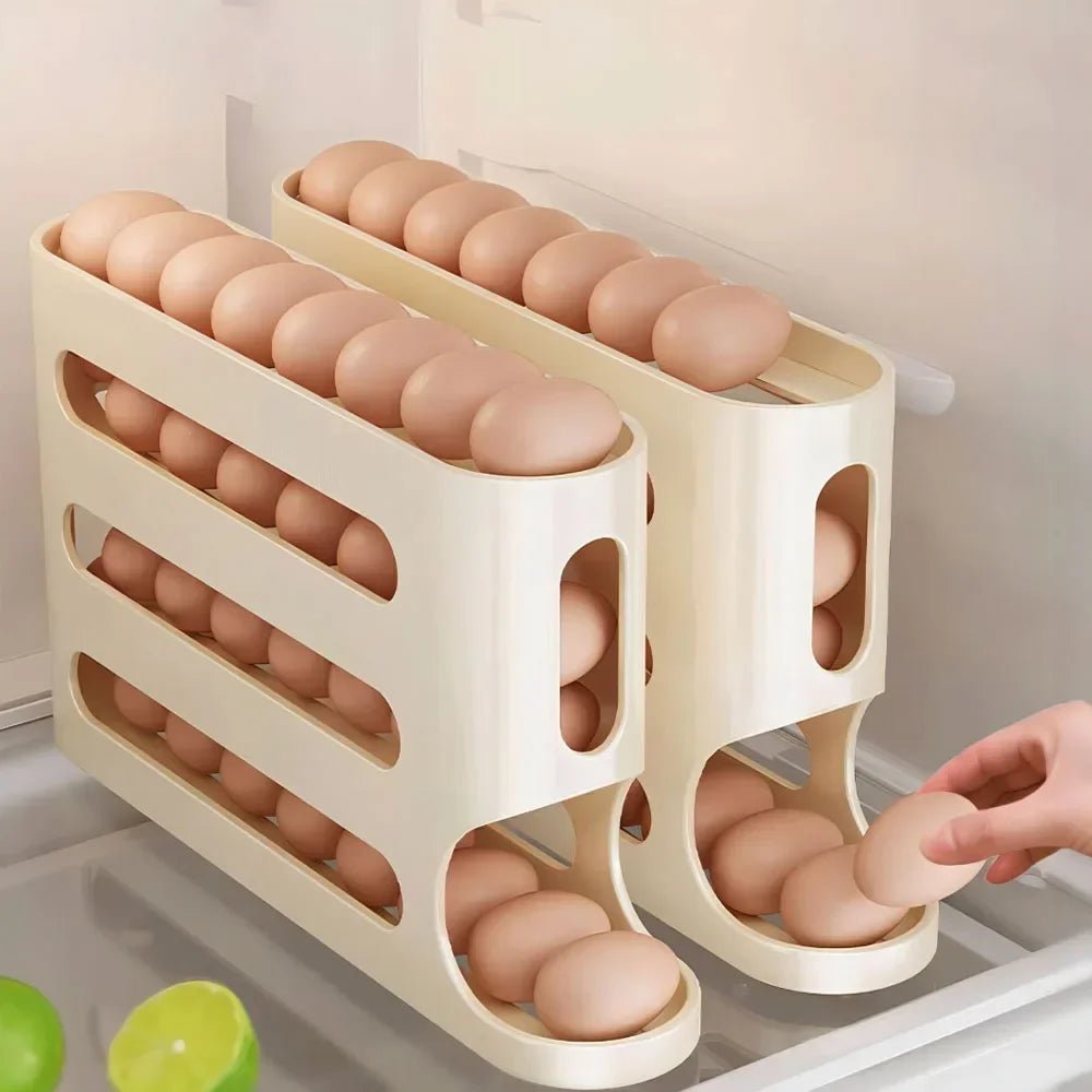 4 Layers Automatic Rolling Egg Holder Rack Fridge Egg Storage Box Container Kitchen Refrigerator Egg Dispenser Fridge Organizer - DailyBasicNeeds.com