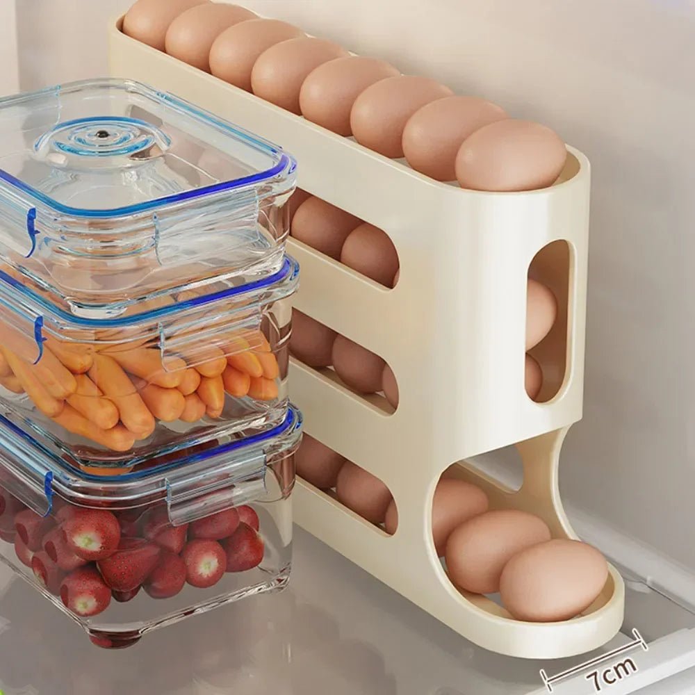 4 Layers Automatic Rolling Egg Holder Rack Fridge Egg Storage Box Container Kitchen Refrigerator Egg Dispenser Fridge Organizer - DailyBasicNeeds.com