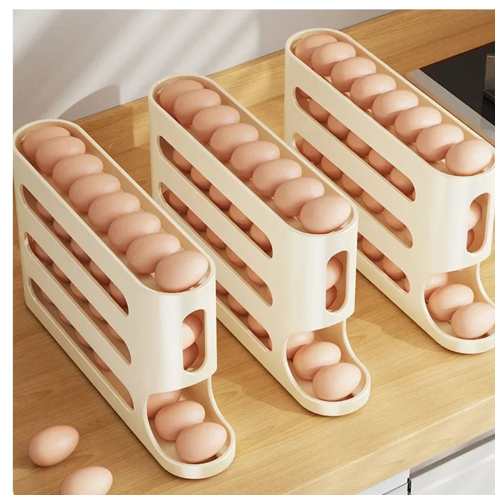 4 Layers Automatic Rolling Egg Holder Rack Fridge Egg Storage Box Container Kitchen Refrigerator Egg Dispenser Fridge Organizer - DailyBasicNeeds.com