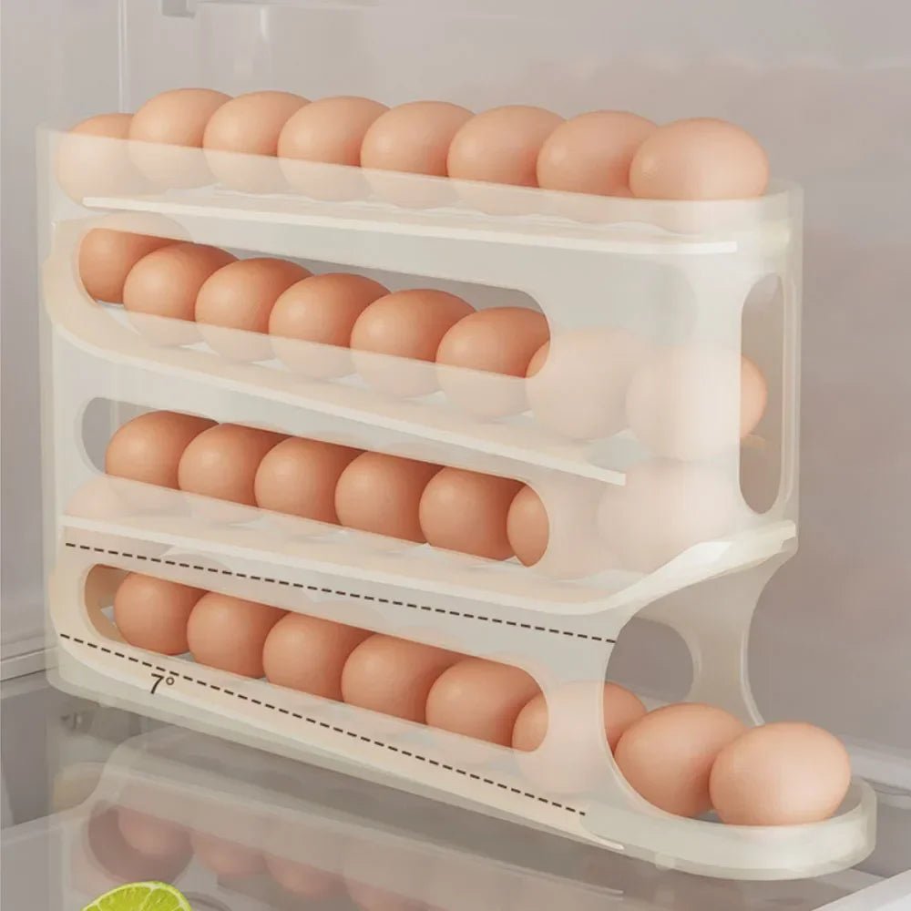 4 Layers Automatic Rolling Egg Holder Rack Fridge Egg Storage Box Container Kitchen Refrigerator Egg Dispenser Fridge Organizer - DailyBasicNeeds.com