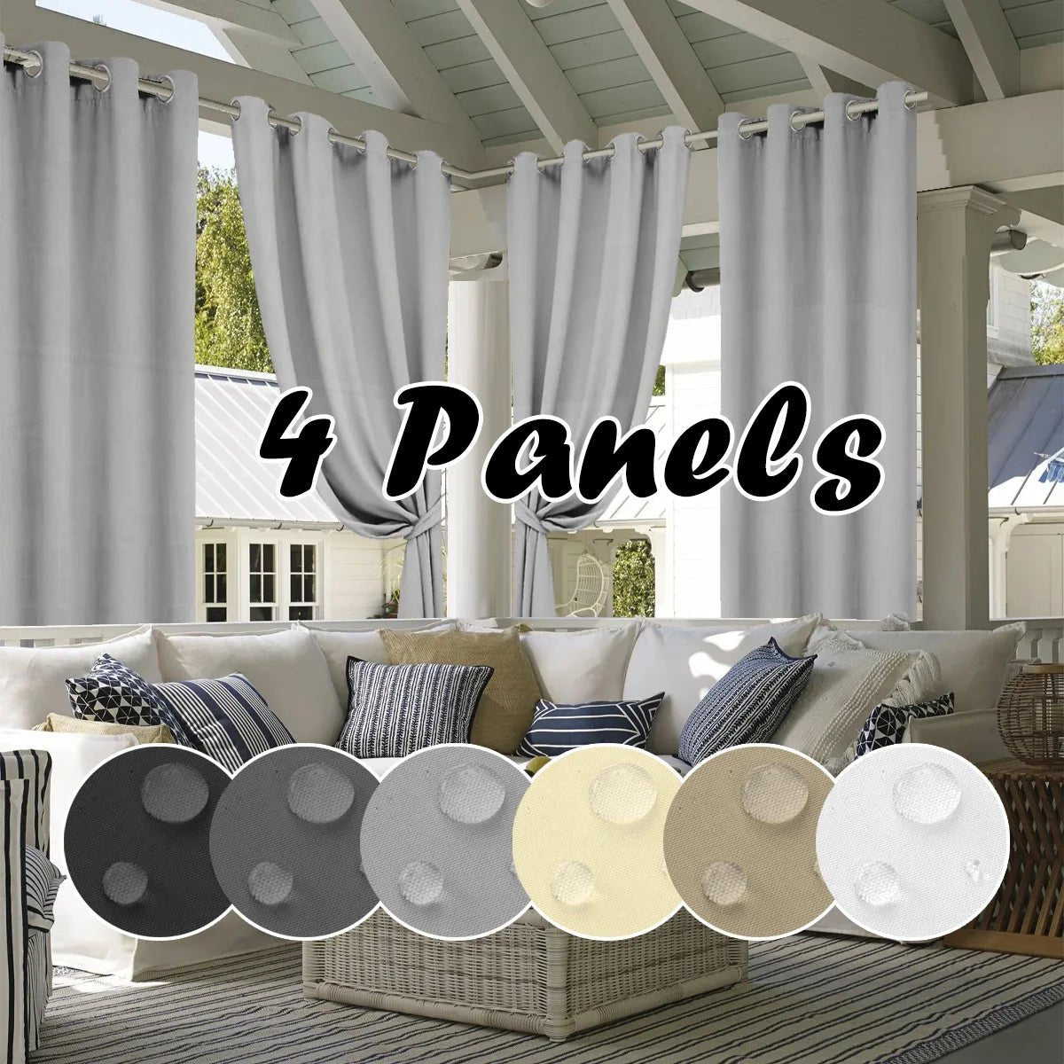 4PCS Waterproof Privacy Outdoor Curtain - DailyBasicNeeds.com