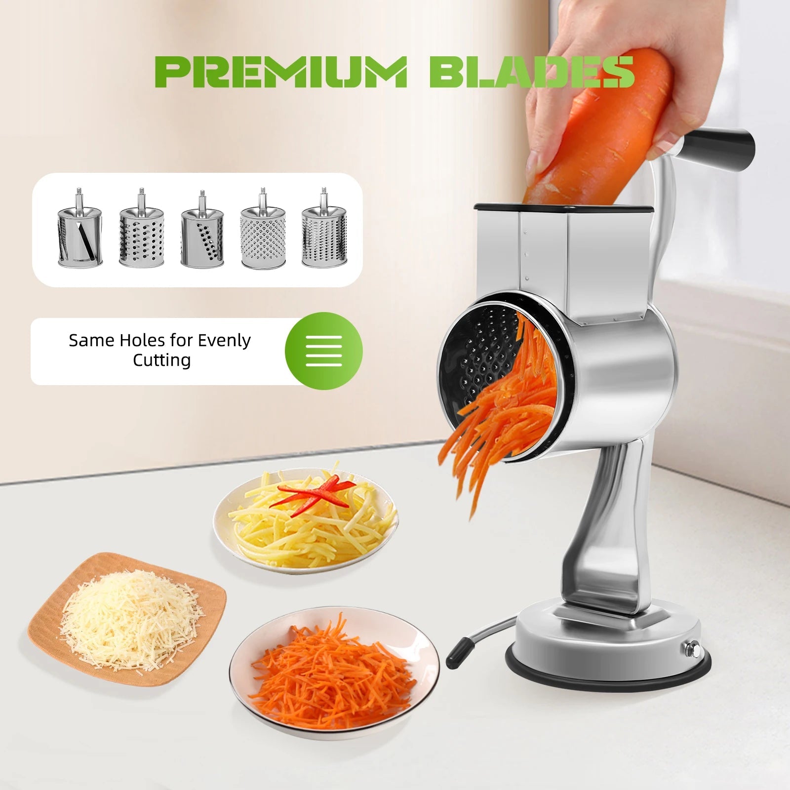 5 Blade Stainless Steel Veggie Chopper or Manual Rotary Cheese Grater - DailyBasicNeeds.com