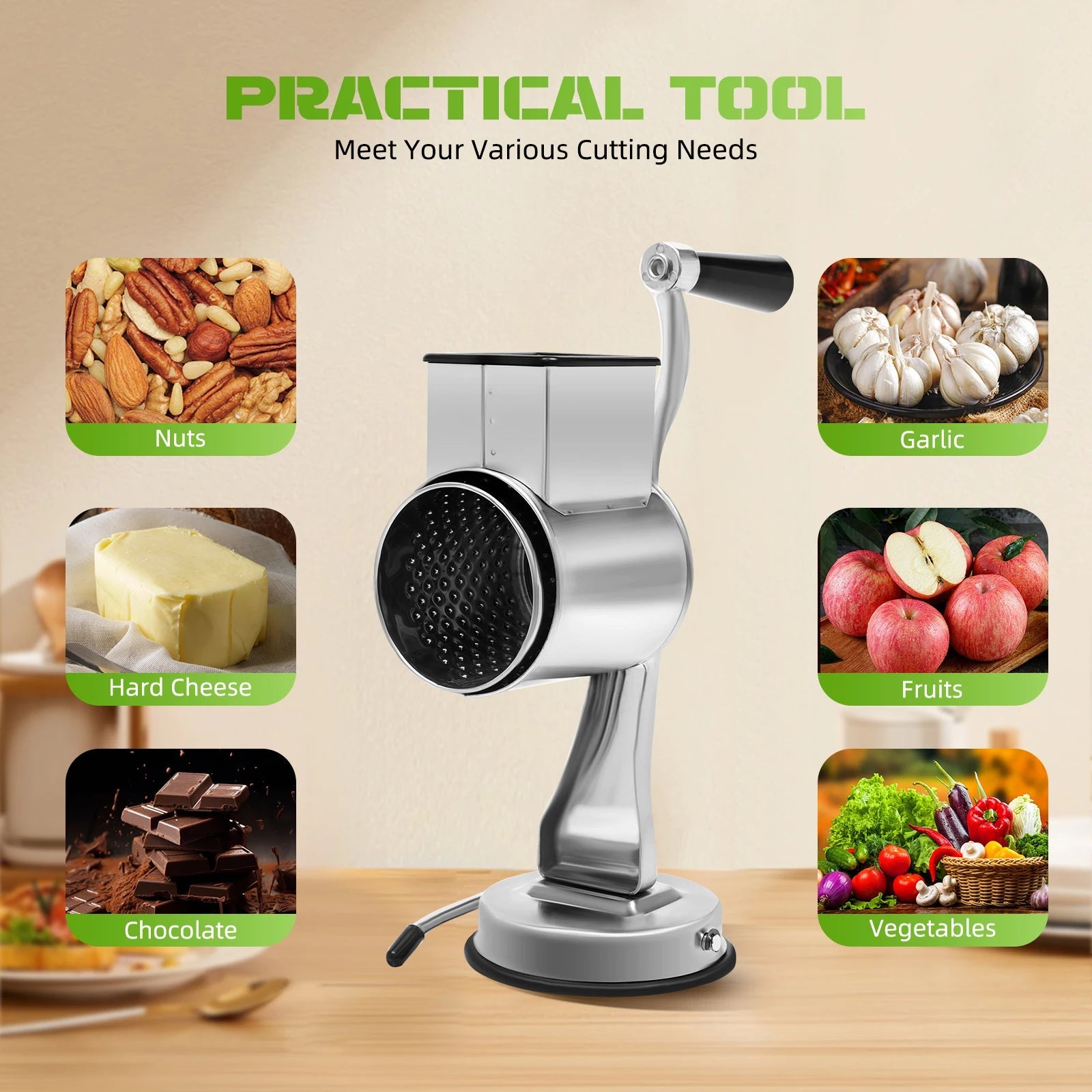 5 Blade Stainless Steel Veggie Chopper or Manual Rotary Cheese Grater - DailyBasicNeeds.com