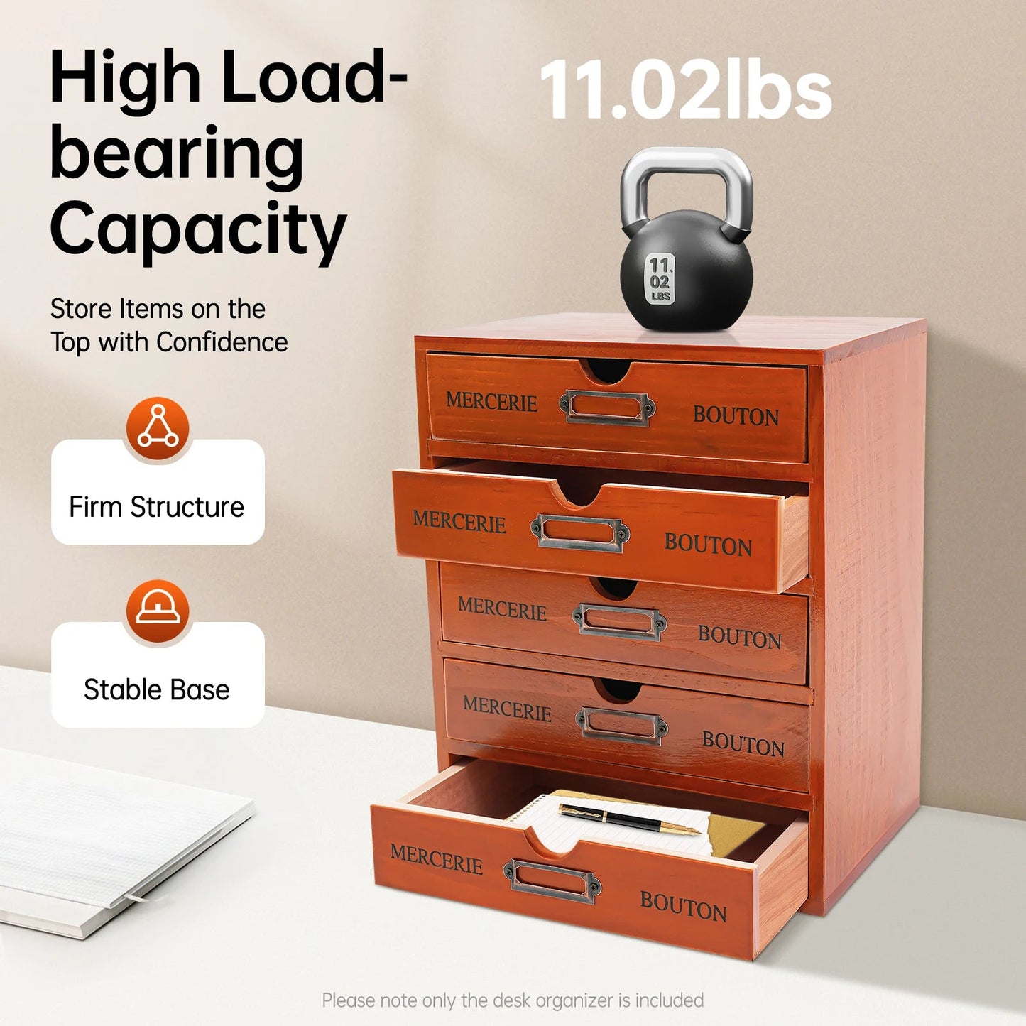 5 Drawer Wooden Desk Organizer - DailyBasicNeeds.com