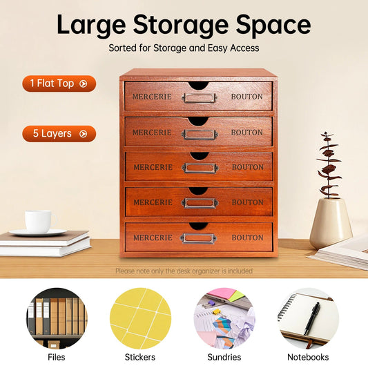 5 Drawer Wooden Desk Organizer - DailyBasicNeeds.com