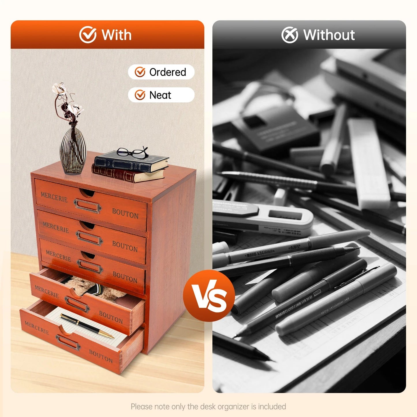 5 Drawer Wooden Desk Organizer - DailyBasicNeeds.com