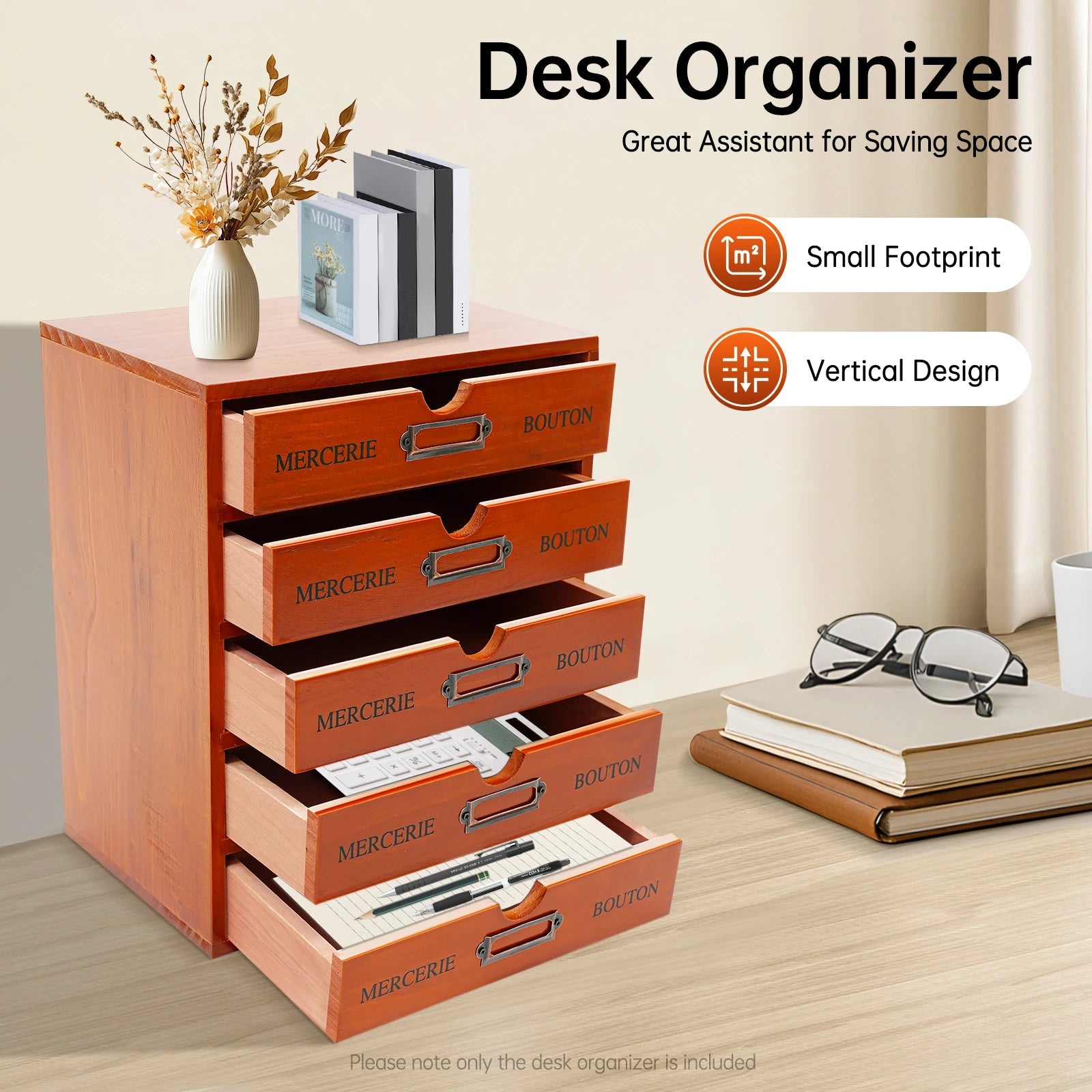 5 Drawer Wooden Desk Organizer - DailyBasicNeeds.com