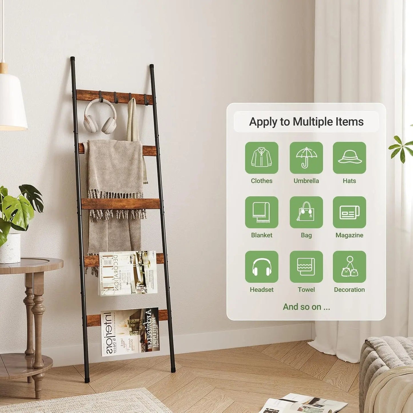 5 - Tier Wooden Blanket Ladder - DailyBasicNeeds.com