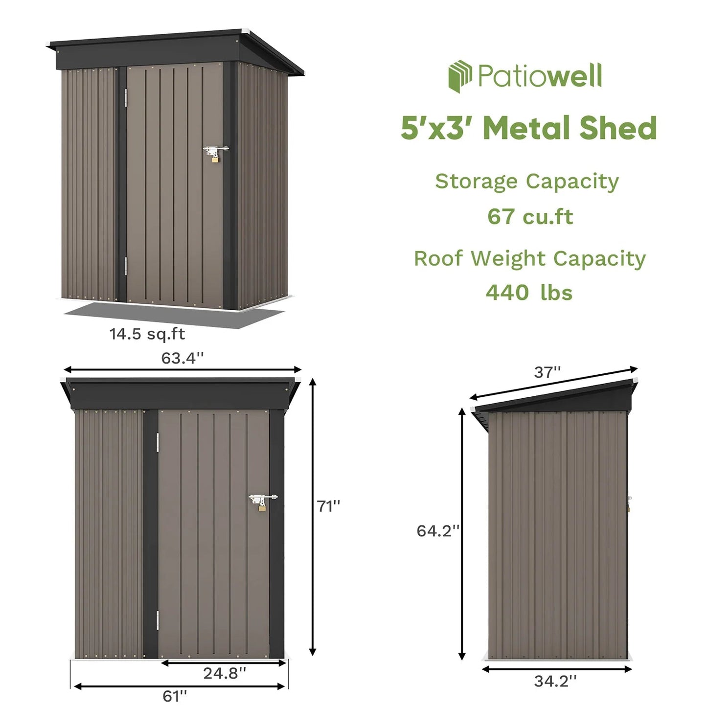 5x3 FT Outdoor Storage Shed - DailyBasicNeeds.com