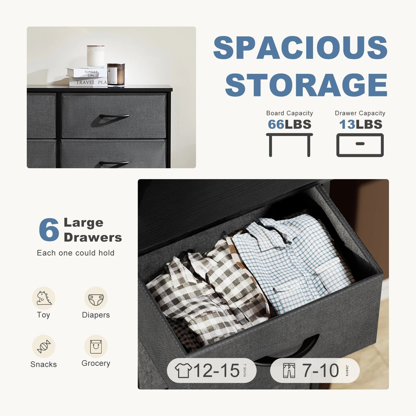 6 Fabric Drawers Nightstand - DailyBasicNeeds.com