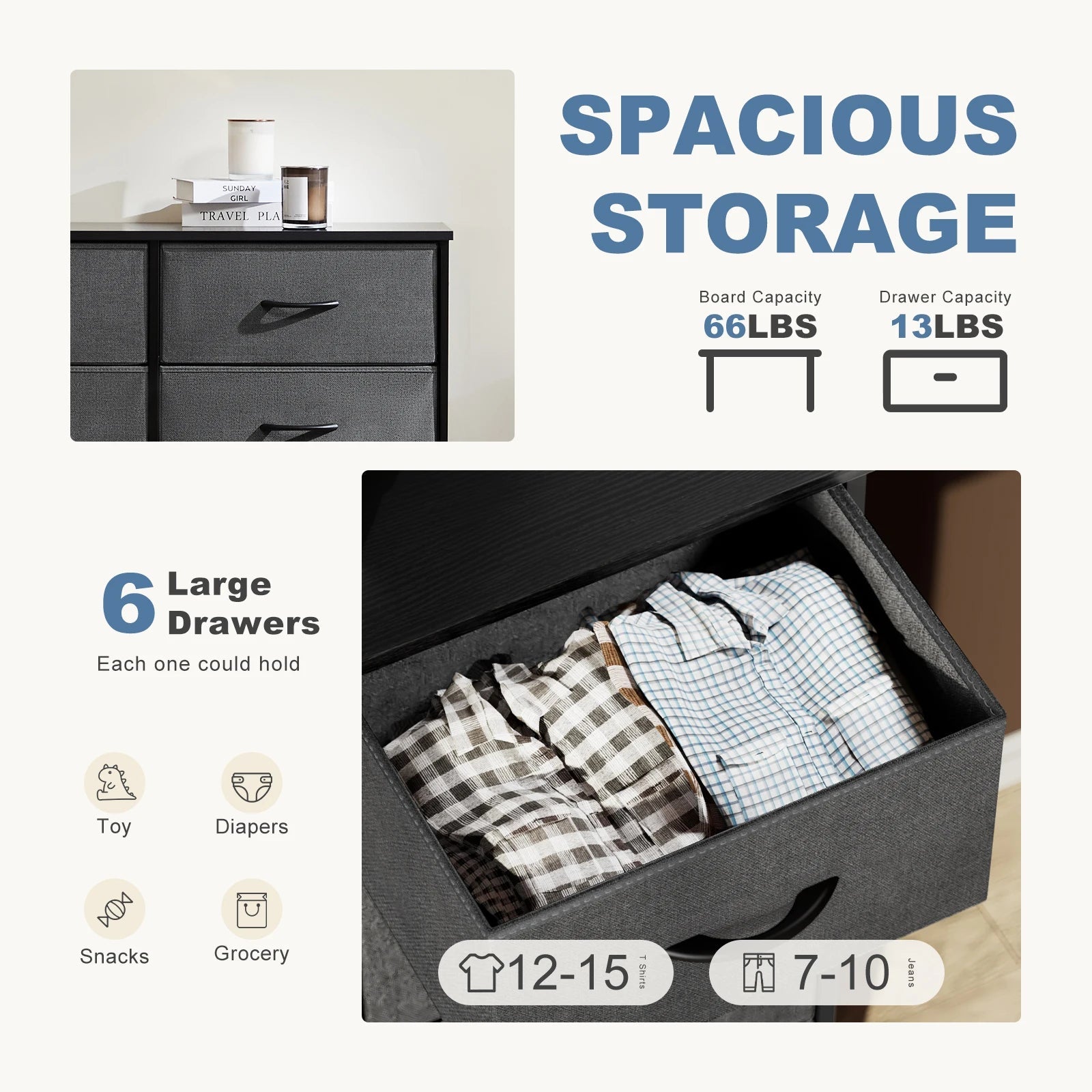 6 Fabric Drawers Nightstand - DailyBasicNeeds.com