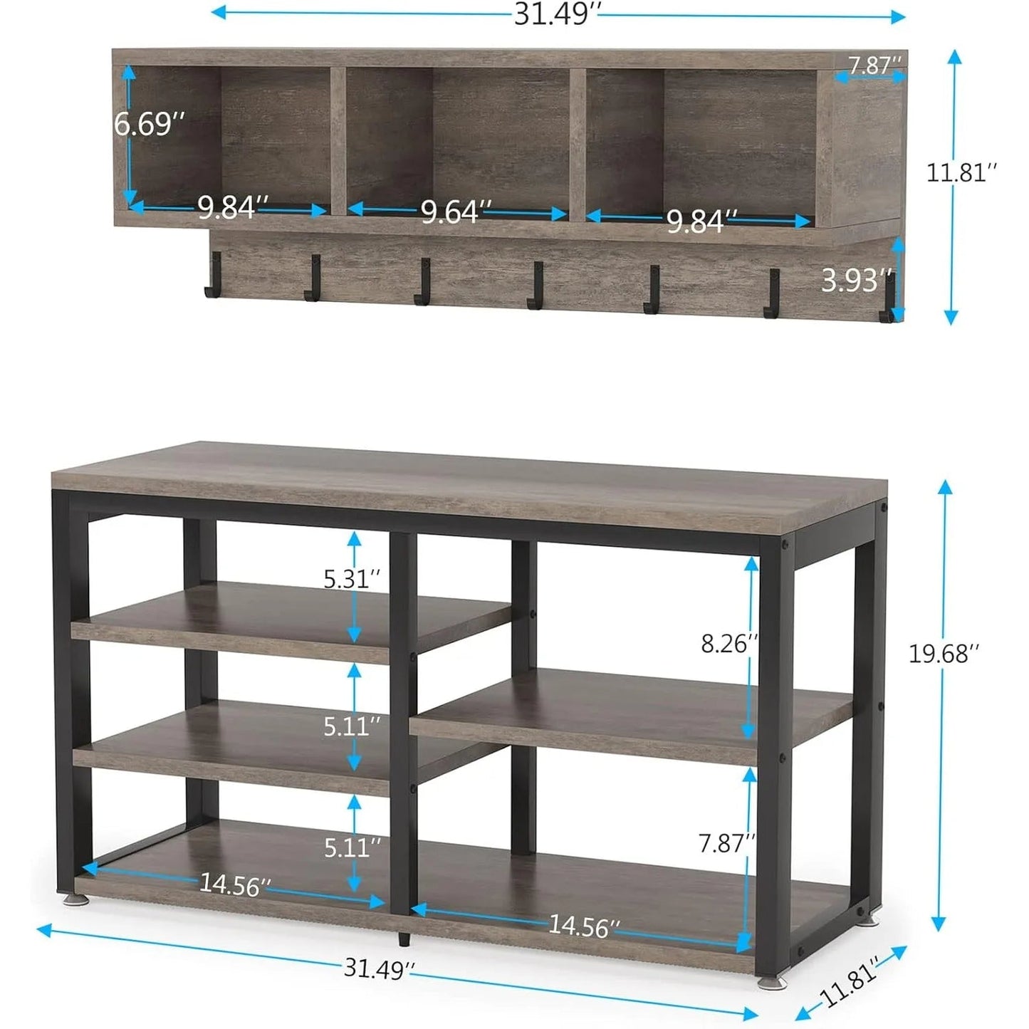 7 Hooks for Entryway Hallway with Shoe Bench Set - DailyBasicNeeds.com